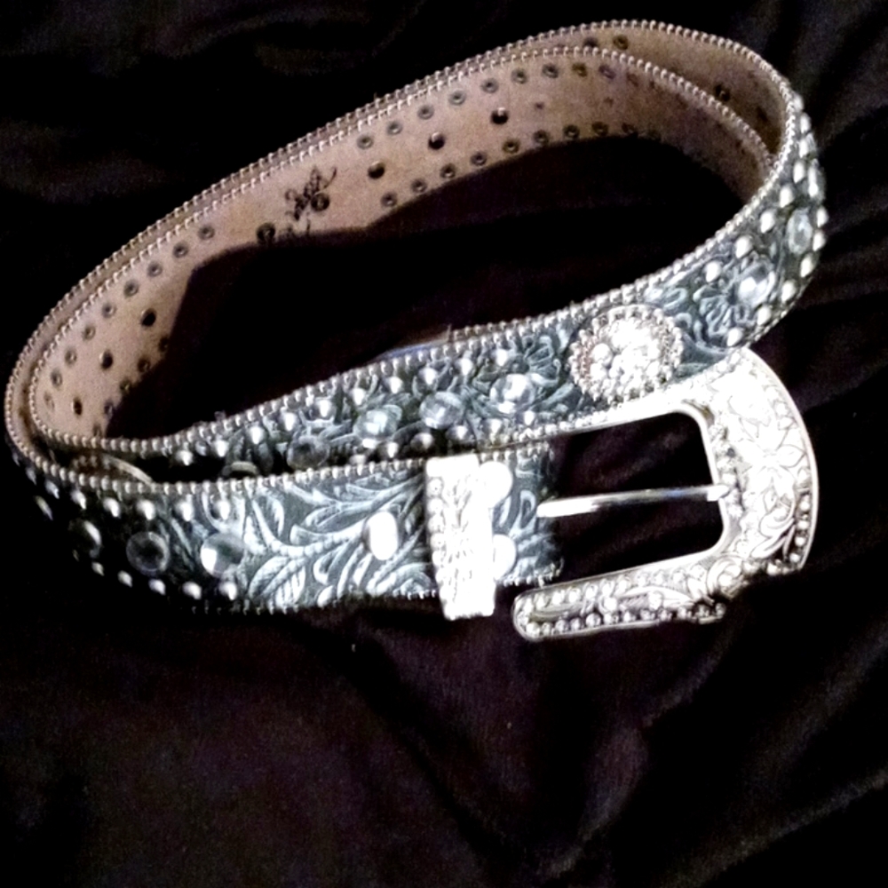 Western Rhinestone Studded Leather Belt